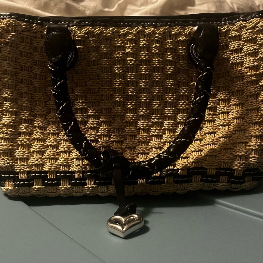 Vintage Brighton “Peggy” Woven Straw Beach Bag with Braided Leather